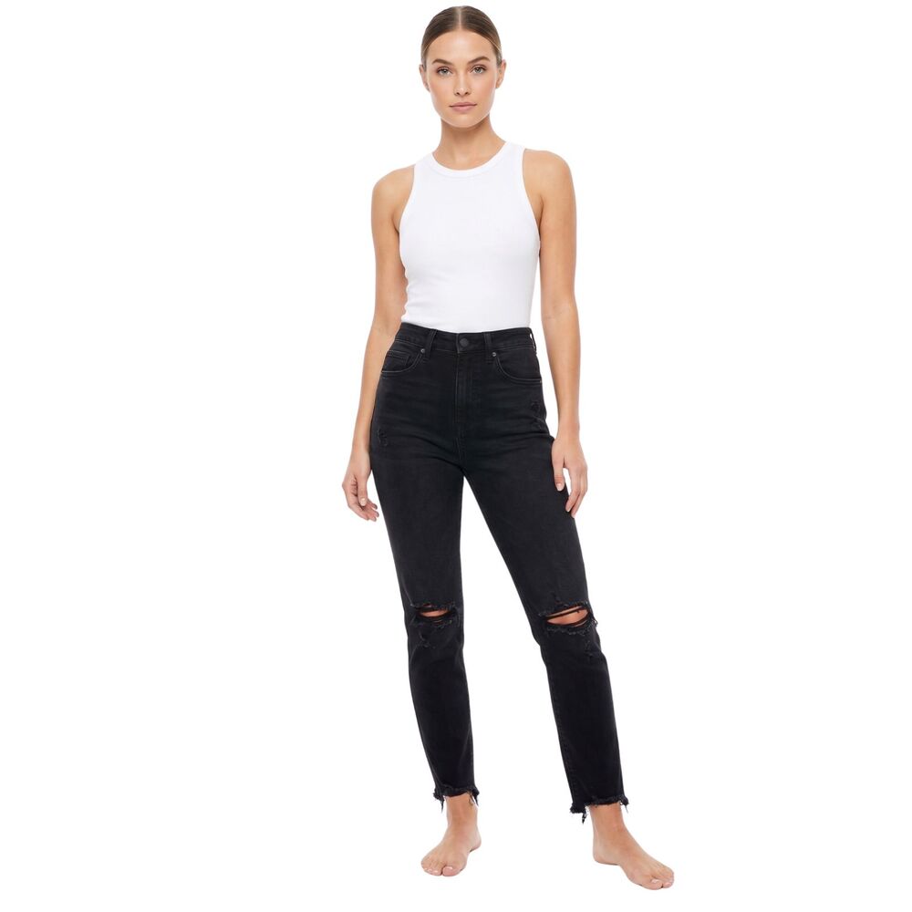 🖤 Vervet Black Distressed Knee Raw Hem Cropped Jeans Size 29 Grunge